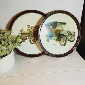 1904 Franklin Metal Serving Tray Antique Car Vtg Collectible Atlantic Can 2 Set